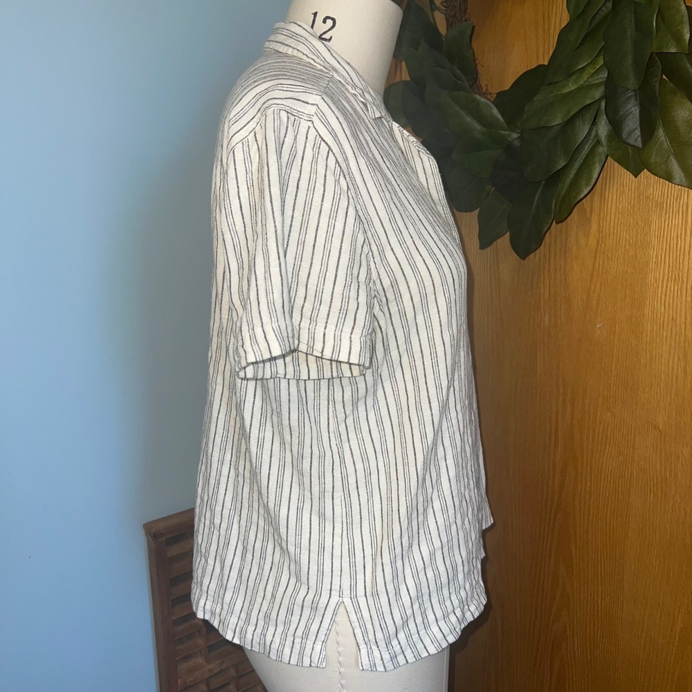 Lucky Brand Striped Linen Blend Button Down Short Sleeve Shirt - Medium - Picture 4 of 8